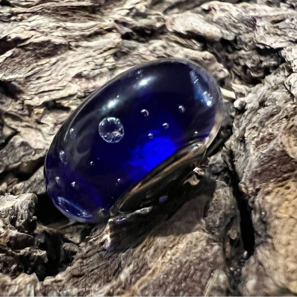 HTF Authentic Pandora Murano Dark Blue Effervescence Glass Charm Bead Zirconia - Picture 2 of 5